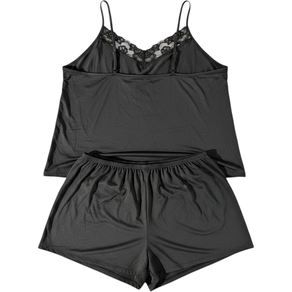 Walmart Knit Cami Tap Set Women XL Black New Lace Trim Pajama Sleepwear 2pc